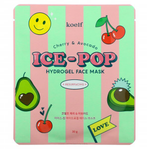 Гідрогелева маска для обличчя з вишнею і авокадо KOELF Cherry & Avocado Ice-Pop Hydrogel Face Mask 30g - 1 шт (Термін придатності: до 26.10.2023)