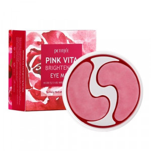 Освітлюючі патчі для очей на основі есенції трояндової води PETITFEE Pink Vita Brightening Eye Mask 60шт
